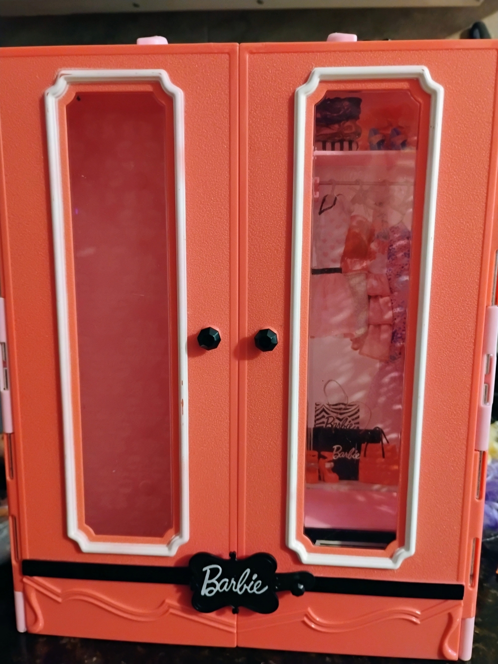 Barbie Coral-Orange Double-Door Doll Closet with Clear Panels